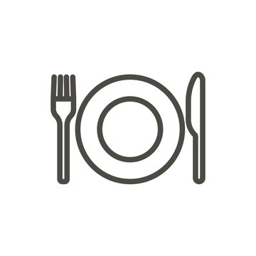 Fork knife and plate icon vector. Line eat symbol isolated. Trendy flat outline ui sign design. Thin linear dinner graphic pictogram for web site, mobile app. Logo illustration. Eps10