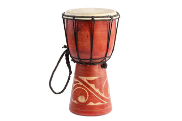 Jembe African drum. Traditional musical instrument, isolated white background.