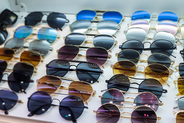 Sunglass shop with glasses and different apparel for peoples eyes to wear for UV protection from...