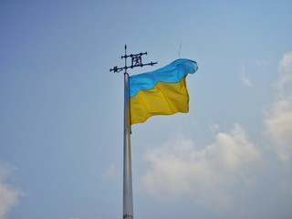 flag on ukraine in windy weather