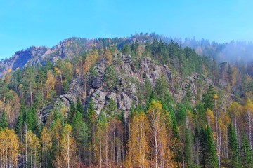 mountains and trees in autumn,Aigir, Russia