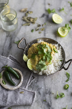 Green Thai curry with boiled rice