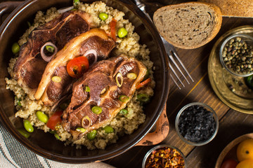 Roasted Lamb Loin Chops with Couscous and Soybean