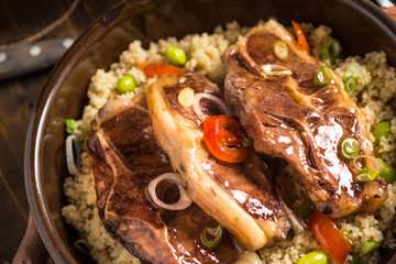 Roasted Lamb Loin Chops with Couscous and Soybean