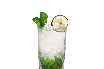 mojito cocktail isolated fresh mint and slice lime