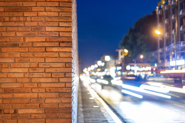 the light trails on the street Behind the wall at Tha Phae Gate Chiang Mai old city ancient wall...