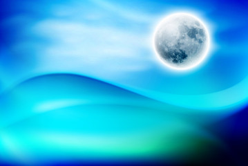 Colorful background with water wave at night with full moon. EPS10 vector.
