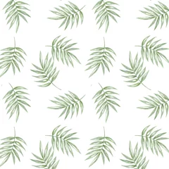 Afwasbaar Fotobehang Tropische bladeren Tropisch naadloos patroon met exotische palmbladeren. Naadloze patroon tropische bladeren op witte achtergrond