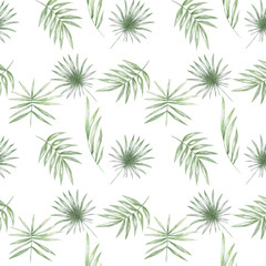 Tropical seamlless pattern with exotic palm leaves. Seamlless pattern tropic leafs on white background