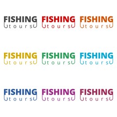 Fishing logo icon, color icons set
