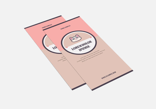 Pink and Brown Trifold Brochure Layout with Cat Illustrations