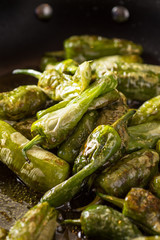 Preparing Green Padron Peppers in the Frying Pan