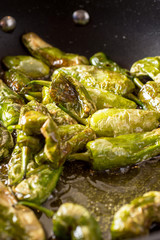 Preparing Green Padron Peppers in the Frying Pan