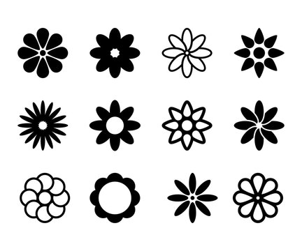 Set of simple flower shape icons signs and symbols in vector format