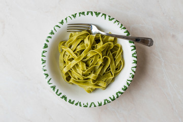 Italian Pasta Spinach Fettuccine served with Plate Ready to Eat / Tagliatelle