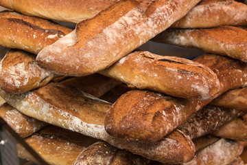 Baguettes on sales at a food stall in the Borough Market London