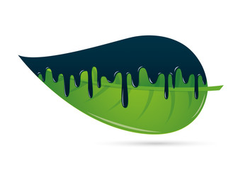 Simbolo inquinamento ecologico foglia con petrolio