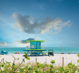 Beautiful, lovely house on Miami beach. Colorful Lifeguard Tower in South Beach, Miami Beach, Florida