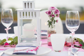 Close up empty glass set on the table restaurant