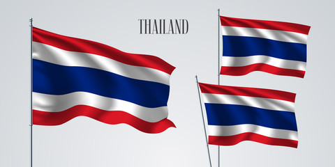 Thailand waving flag set of vector illustration