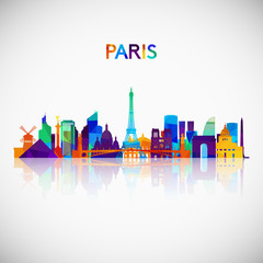 Paris skyline silhouette in colorful geometric style. Symbol for your design. Vector illustration. - obrazy, fototapety, plakaty
