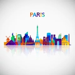 Behangcirkel Paris skyline silhouette in colorful geometric style. Symbol for your design. Vector illustration. © greens87