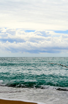 Montenegro. Beautiful sea view. The azure sea and white clouds over the sea.