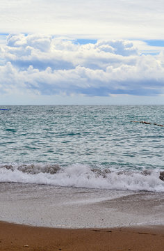 Montenegro. Beautiful sea view. The azure sea and white clouds over the sea.