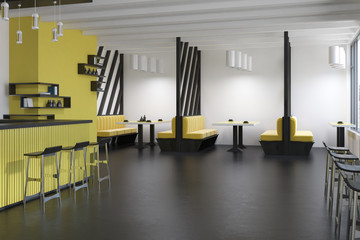 Yellow sofas diner interior, bar
