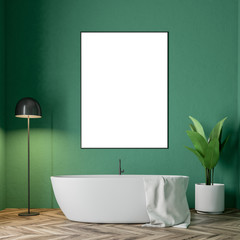 Naklejka na ściany i meble Minimalistic green bathroom, white bathtub, poster