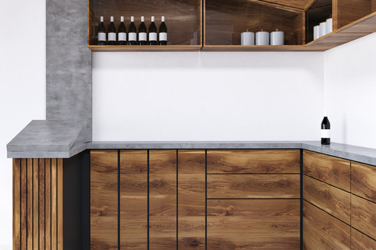 Gray and wooden bar counter