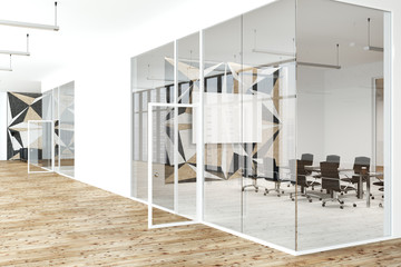 Corridor of a star wall pattern and glass office