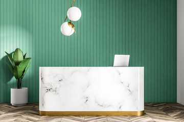 Marble reception table in green wall office