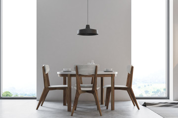 Concrete wall dining room, minimalism