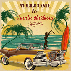 Welcome to Santa Barbara, California retro poster.