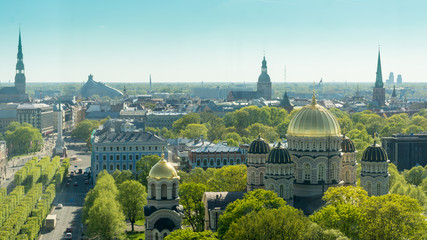 Obraz premium Bird's eye view of Riga Cathedral and old town