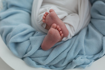 the legs of the baby. feet of a newborn baby