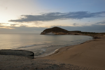 Fototapeta na wymiar Sunrise on the beach of the Genoveses of Cabo de Gata