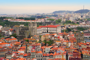 Fototapeta na wymiar Porto, Portugal view from the city tower Clerigos. The Porto Cathedral