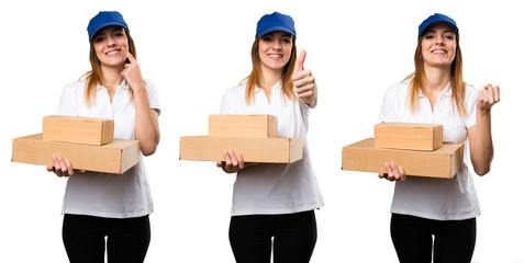 Set of Delivery woman with thumb up