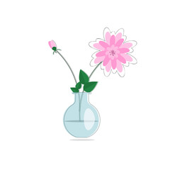 Flat style Spring flowers bouquet in glass vase 