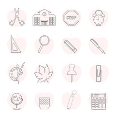 Outline school collection icons. Set of education line icons. 