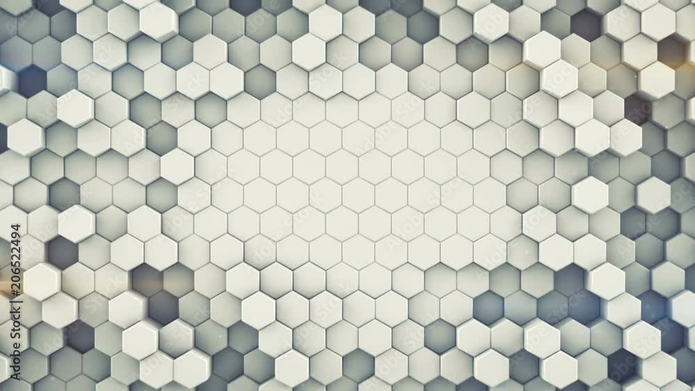 Poster hexagonal cells wall. modern 3d render smooth animation. seamless loop abstract background 4k uhd (3