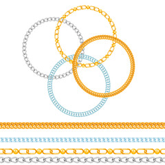 Chains link strength connection vector seamless pattern of metal linked parts and iron equipment protection strong sign shiny design background.