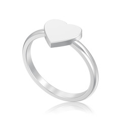 3D illustration isolated silver engagement wedding heart ring