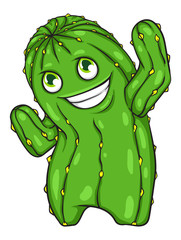 Dancing Green Cactus. Mascot of happy cactus character. Mexican style vector illustration in cartoon technique. 