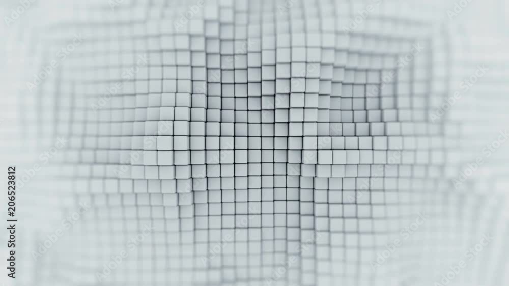 Poster wall of white cubes. abstract geometric background. 3d render seamless loop animation 4k uhd 3840x21