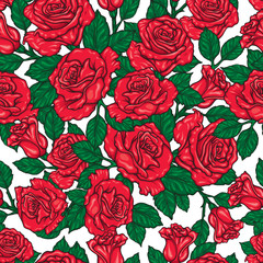Seamless floral pattern with red roses. Vector background. 