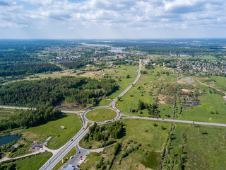 Fototapeta na wymiar drone image. aerial view of transport roundabout on highway