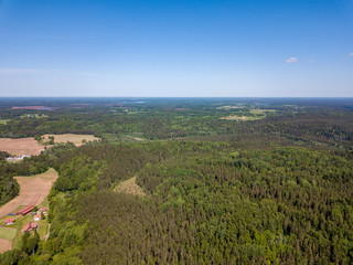 Fototapeta na wymiar drone image. aerial view of rural area with fields and forests
